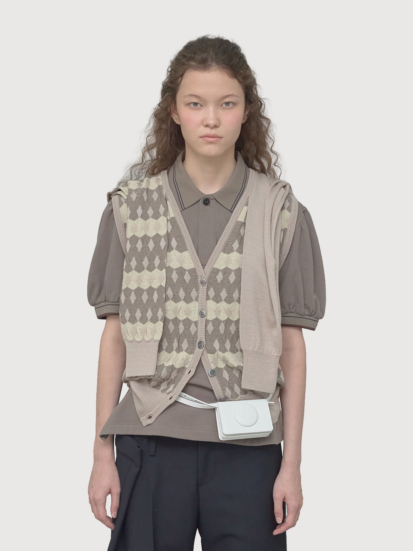 Jacquard Sleeve Layered Cardigan