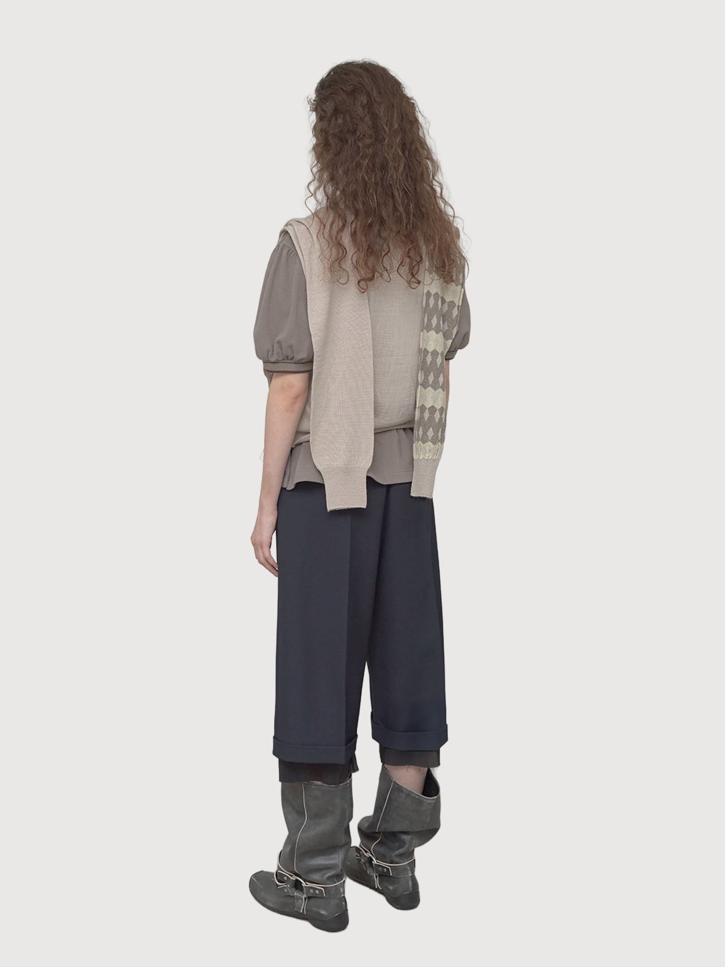 Jacquard Sleeve Layered Cardigan
