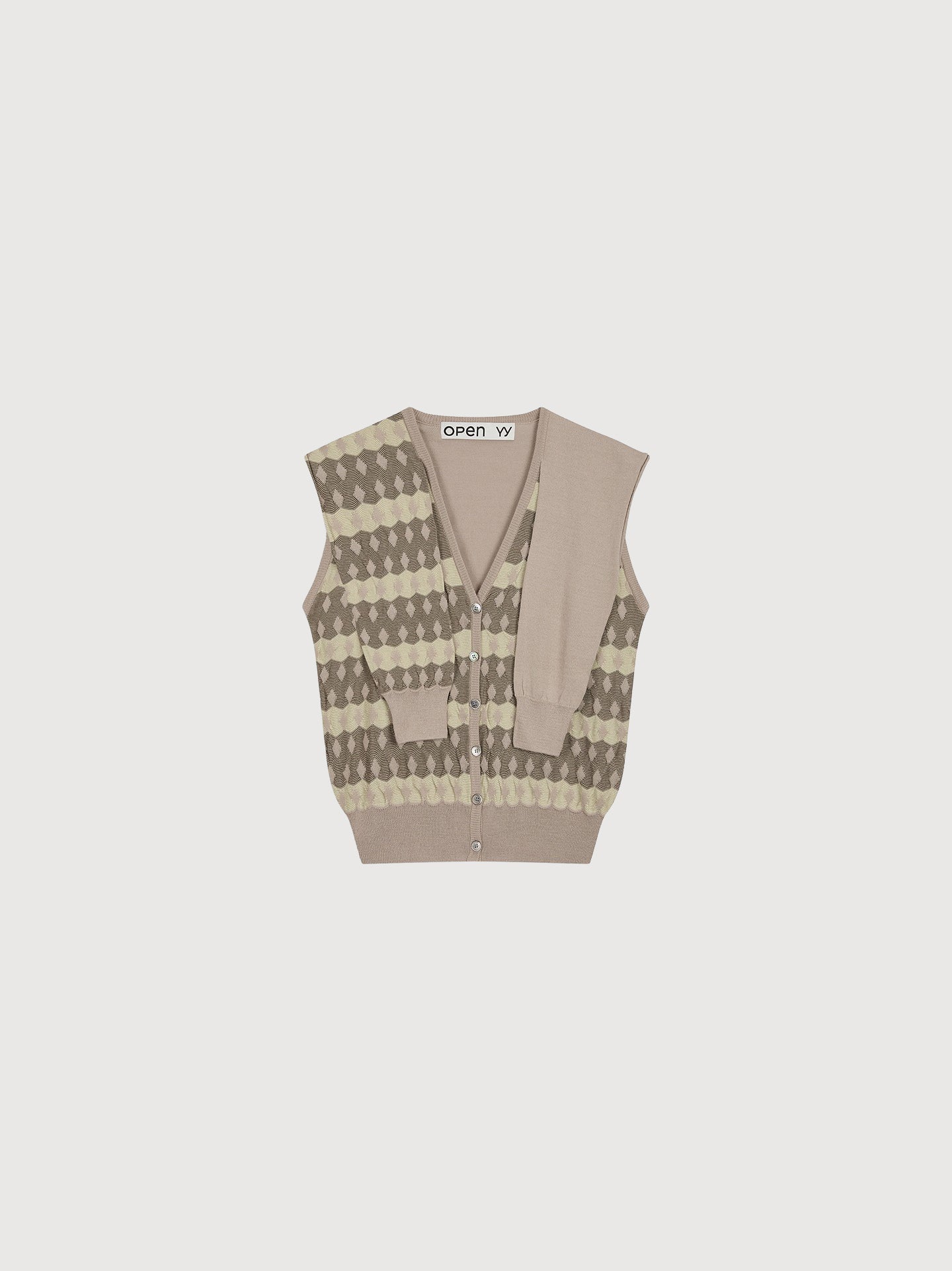 Jacquard Sleeve Layered Cardigan