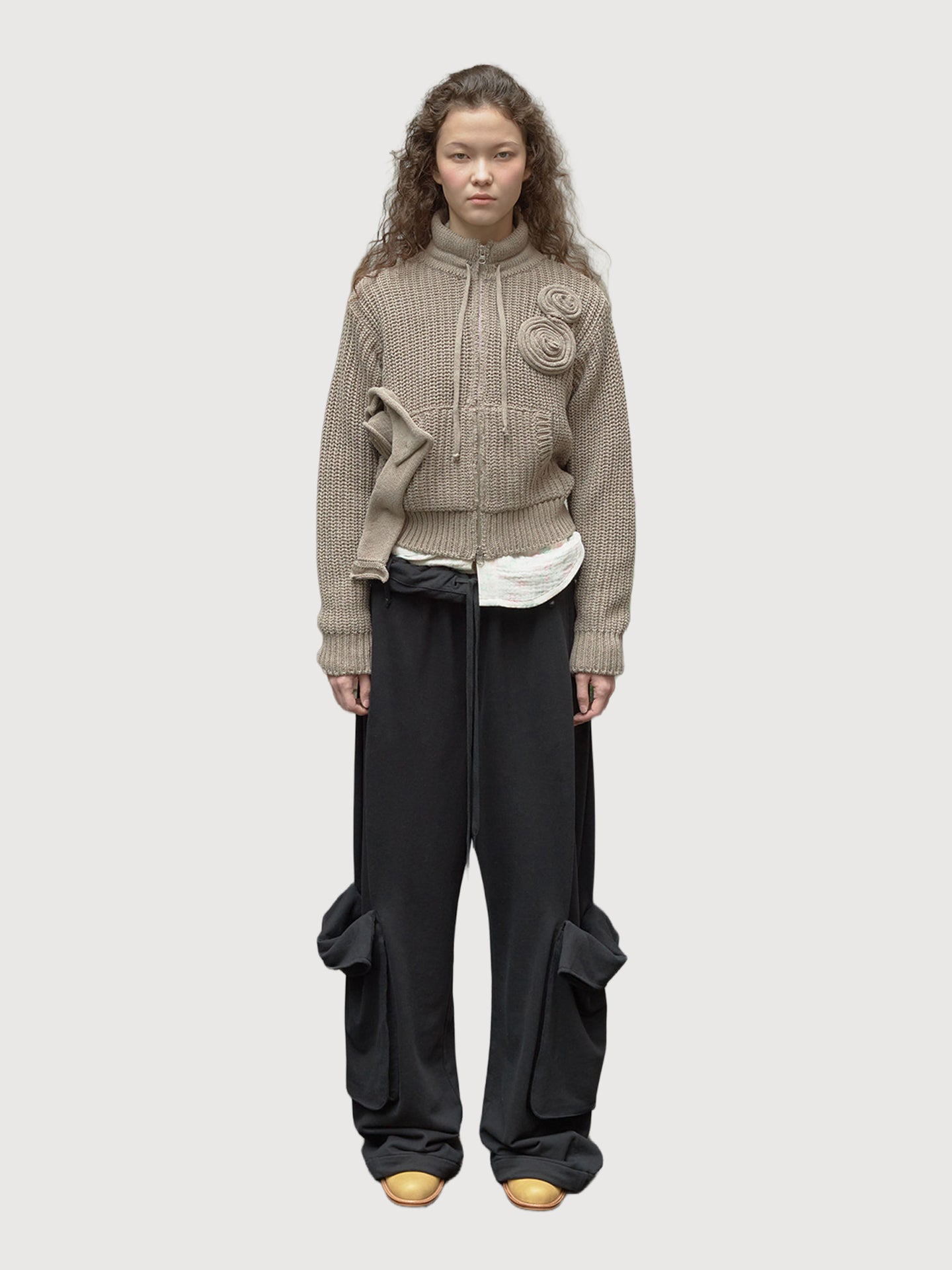 Rolled Waist Sweat Cargo Pants