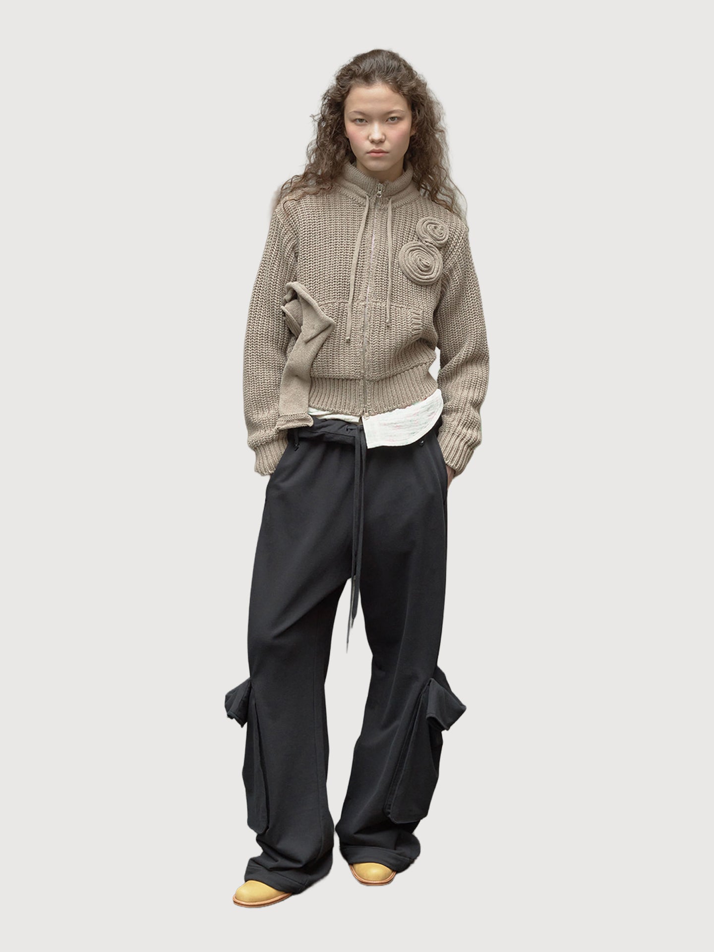 Rolled Waist Sweat Cargo Pants